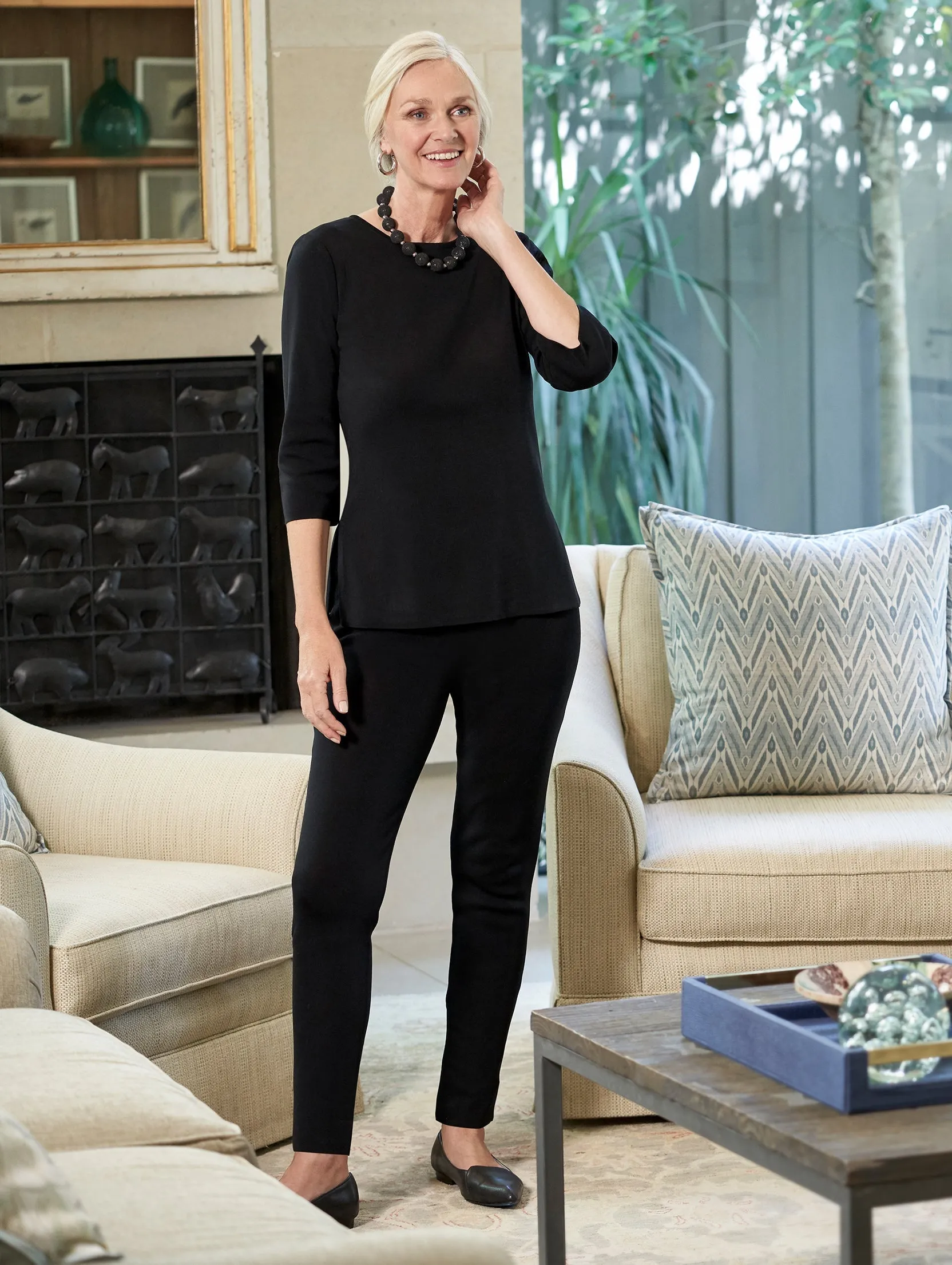 3/4 Sleeve Knit Tunic, Black