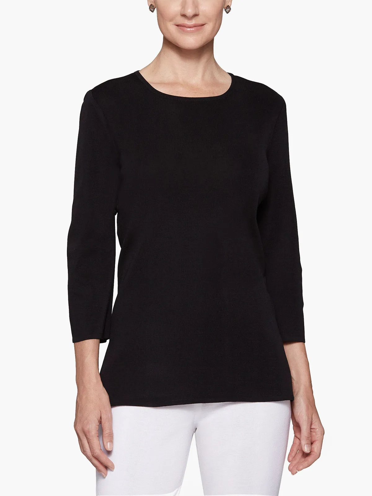 3/4 Sleeve Knit Tunic, Black