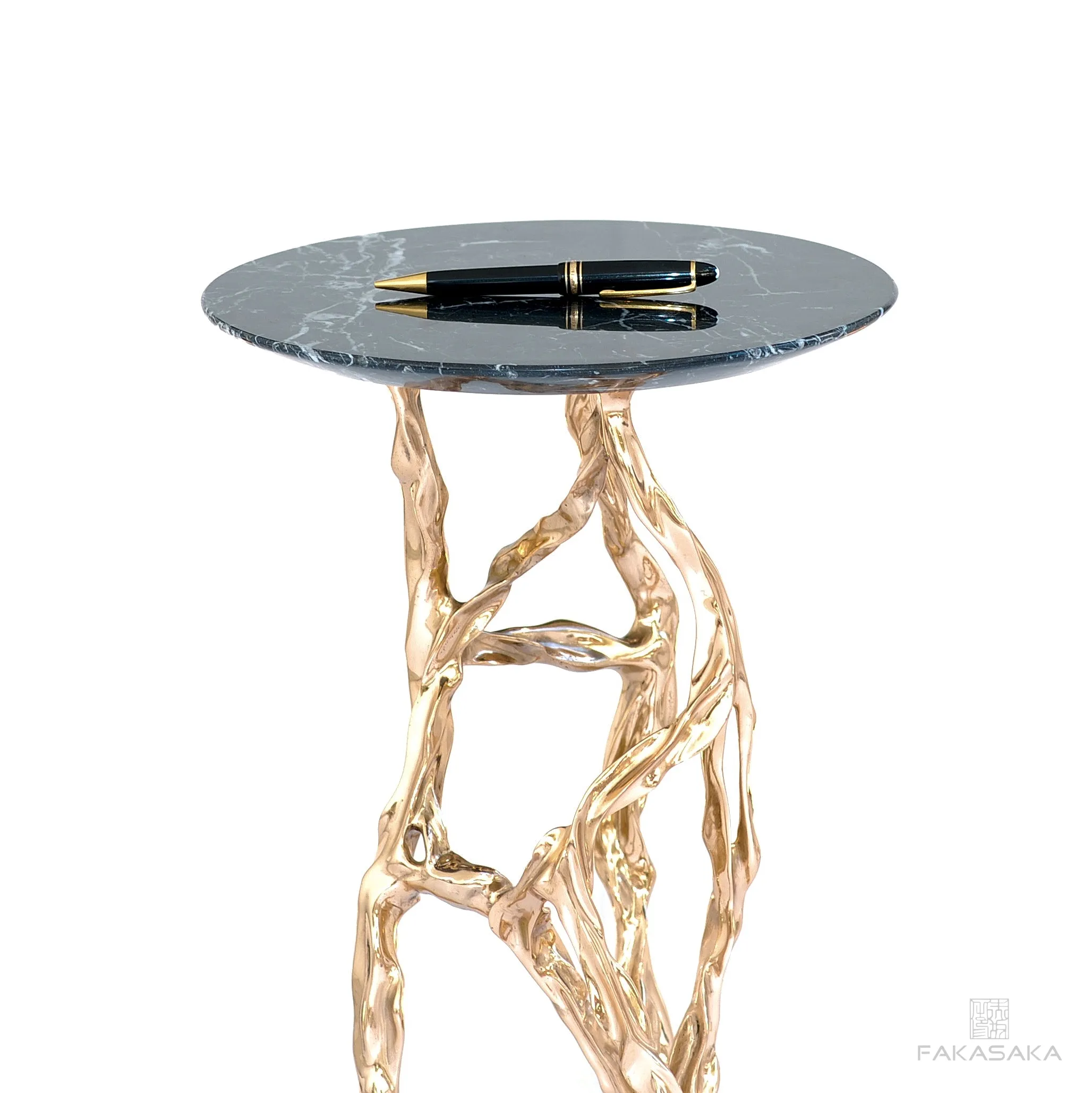 ALEXIA DRINK TABLE<br><br>NERO MARQUINA MARBLE<br>BLACKBROWN BRONZE