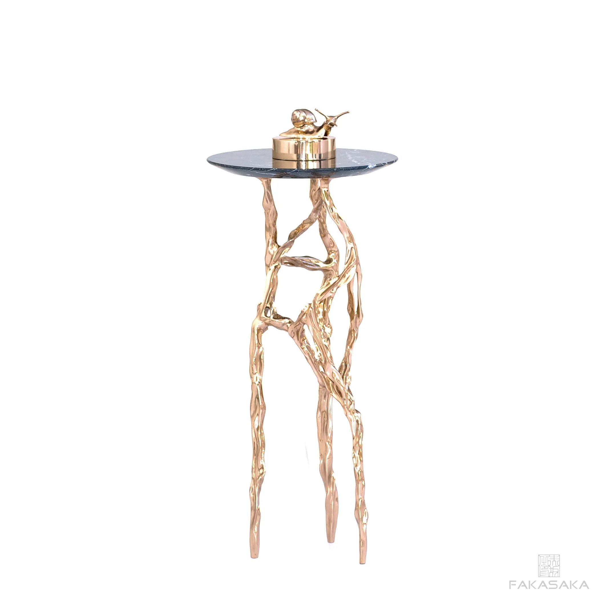 ALEXIA DRINK TABLE<br><br>NERO MARQUINA MARBLE<br>POLISHED BRONZE