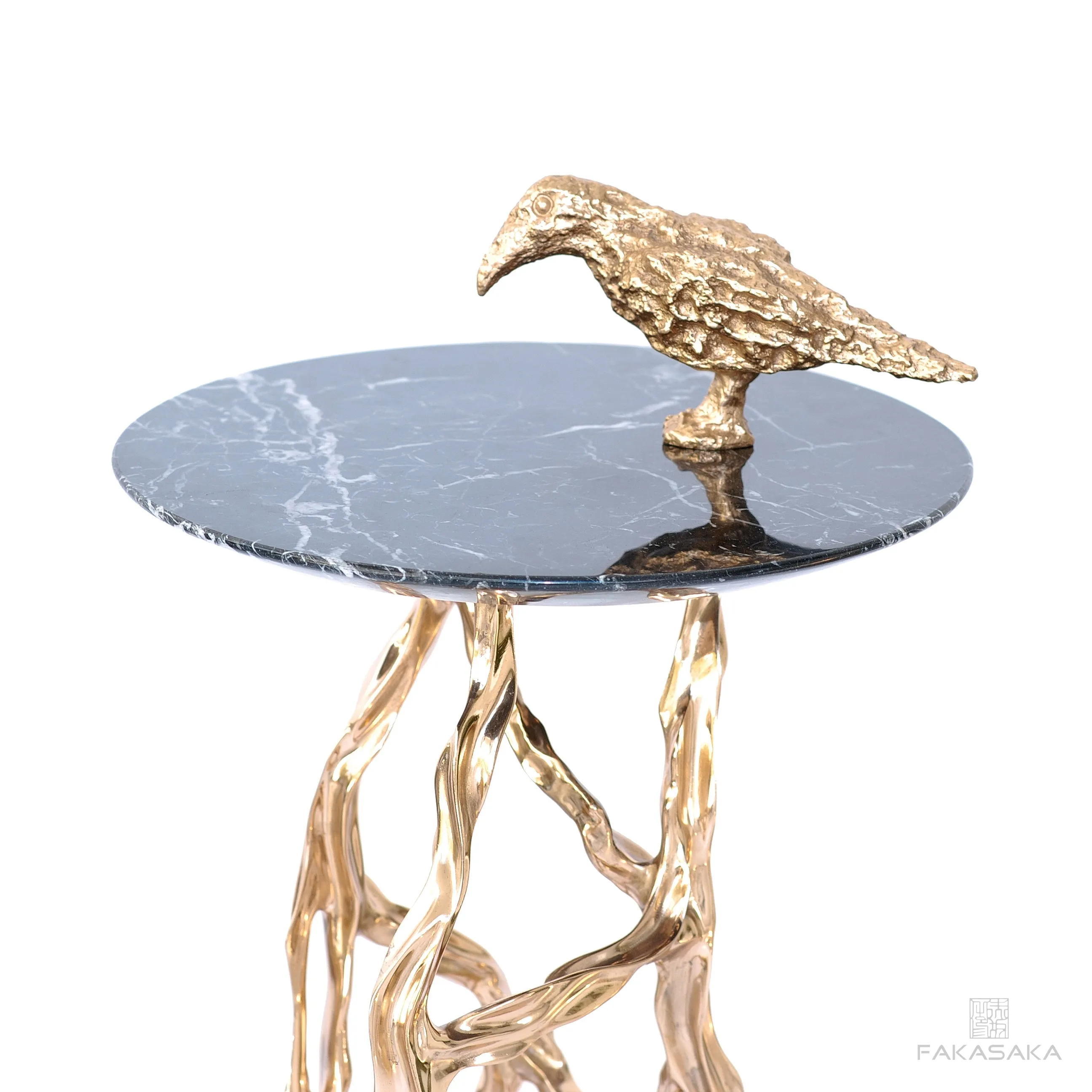 ALEXIA DRINK TABLE<br><br>NERO MARQUINA MARBLE<br>POLISHED BRONZE