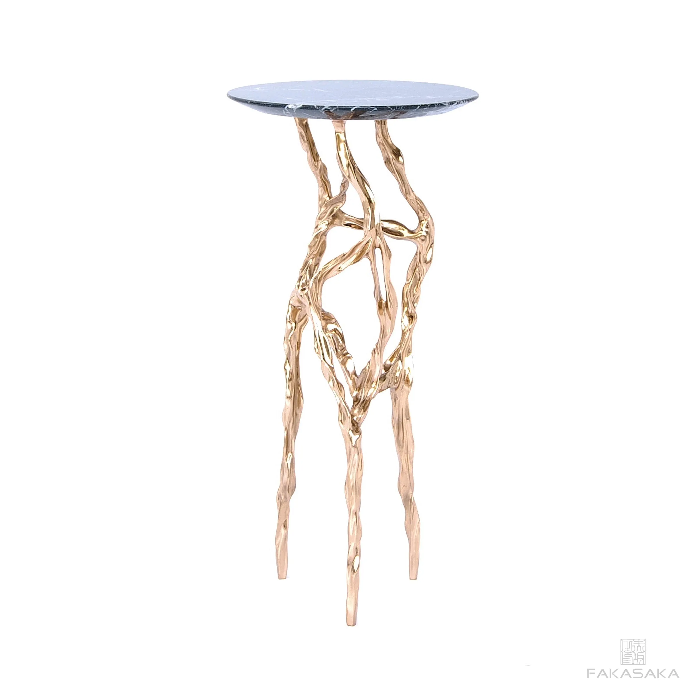 ALEXIA DRINK TABLE<br><br>NERO MARQUINA MARBLE<br>POLISHED BRONZE