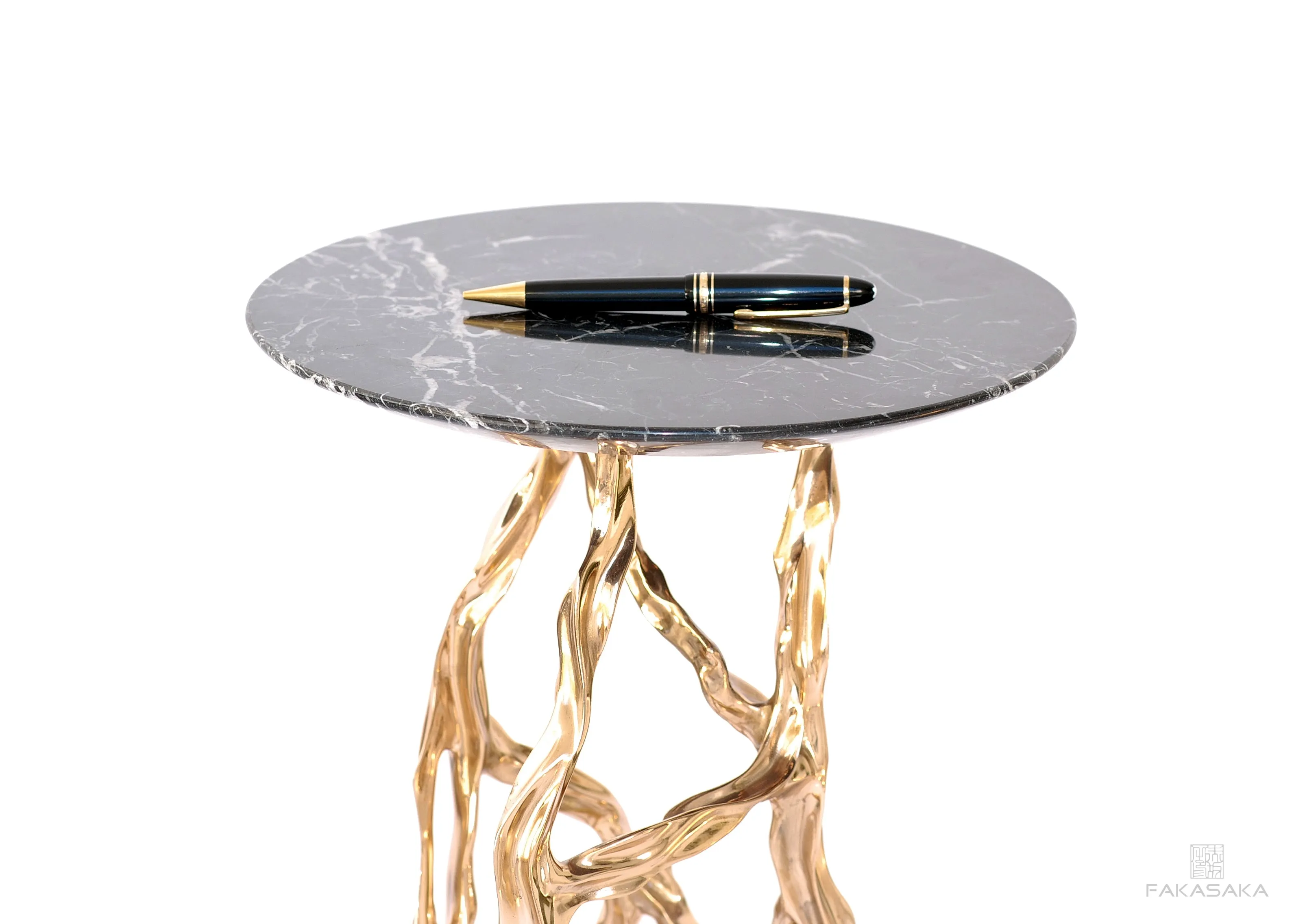 ALEXIA DRINK TABLE<br><br>NERO MARQUINA MARBLE<br>POLISHED BRONZE