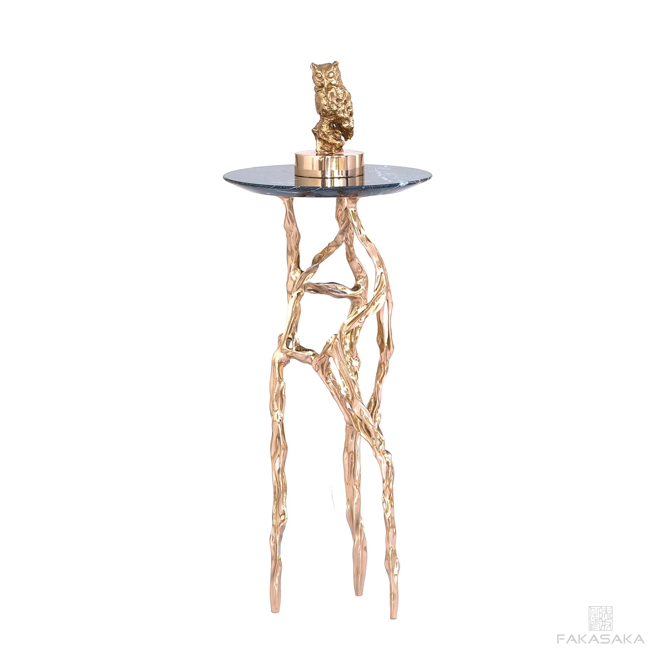 ALEXIA DRINK TABLE<br><br>NERO MARQUINA MARBLE<br>POLISHED BRONZE