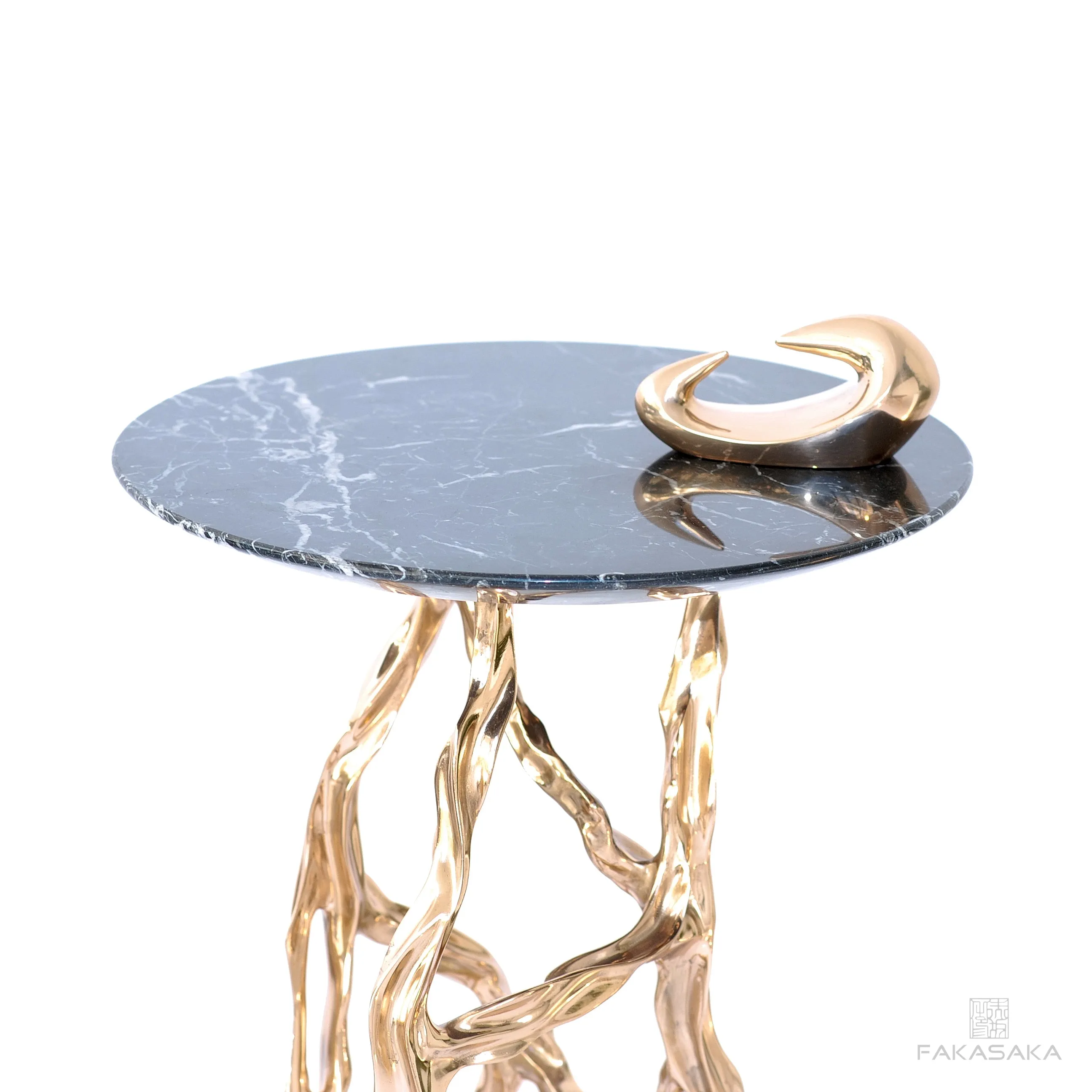 ALEXIA DRINK TABLE<br><br>NERO MARQUINA MARBLE<br>POLISHED BRONZE