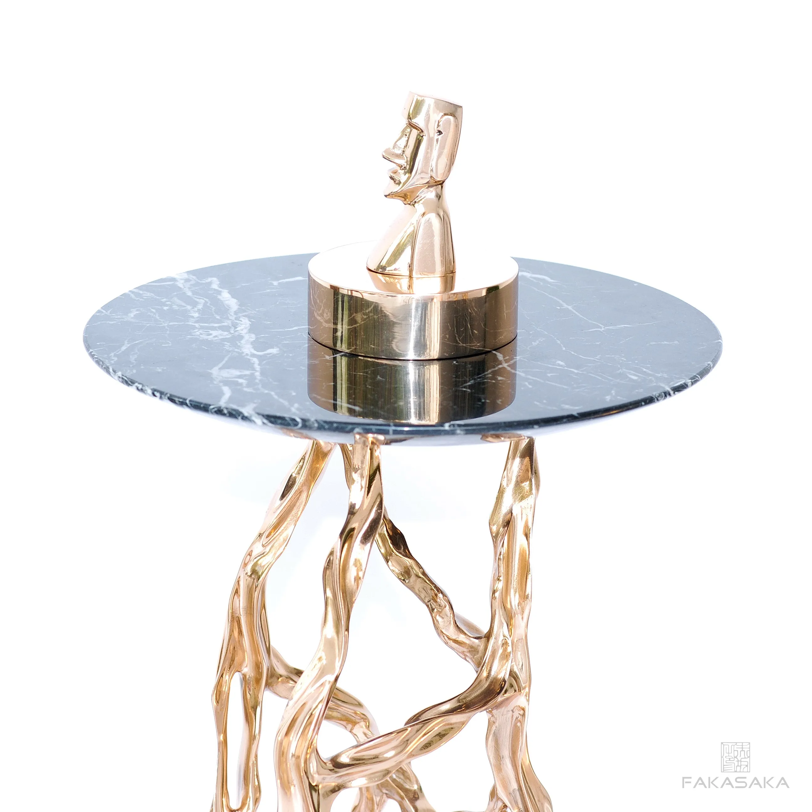 ALEXIA DRINK TABLE<br><br>NERO MARQUINA MARBLE<br>POLISHED BRONZE