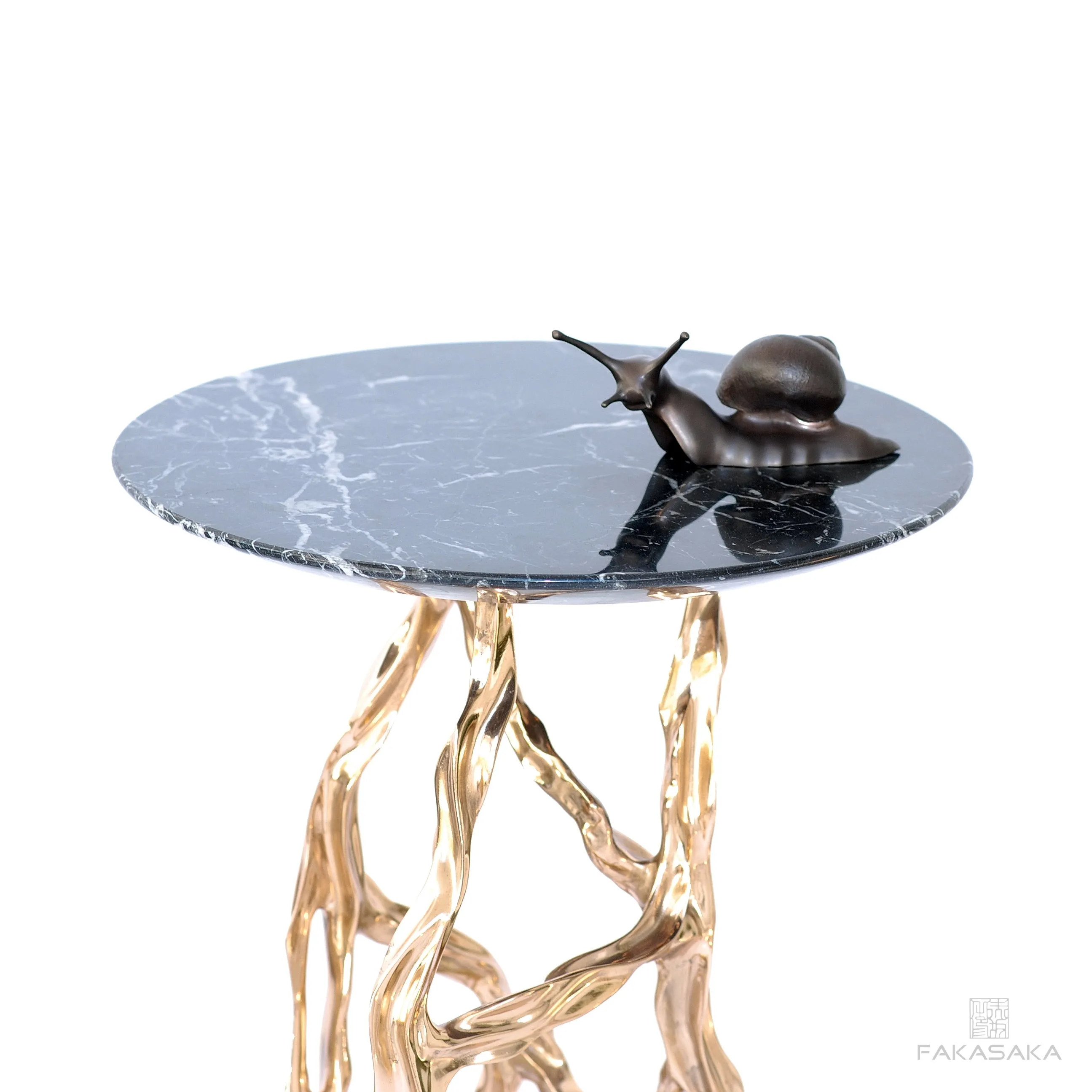 ALEXIA DRINK TABLE<br><br>NERO MARQUINA MARBLE<br>POLISHED BRONZE