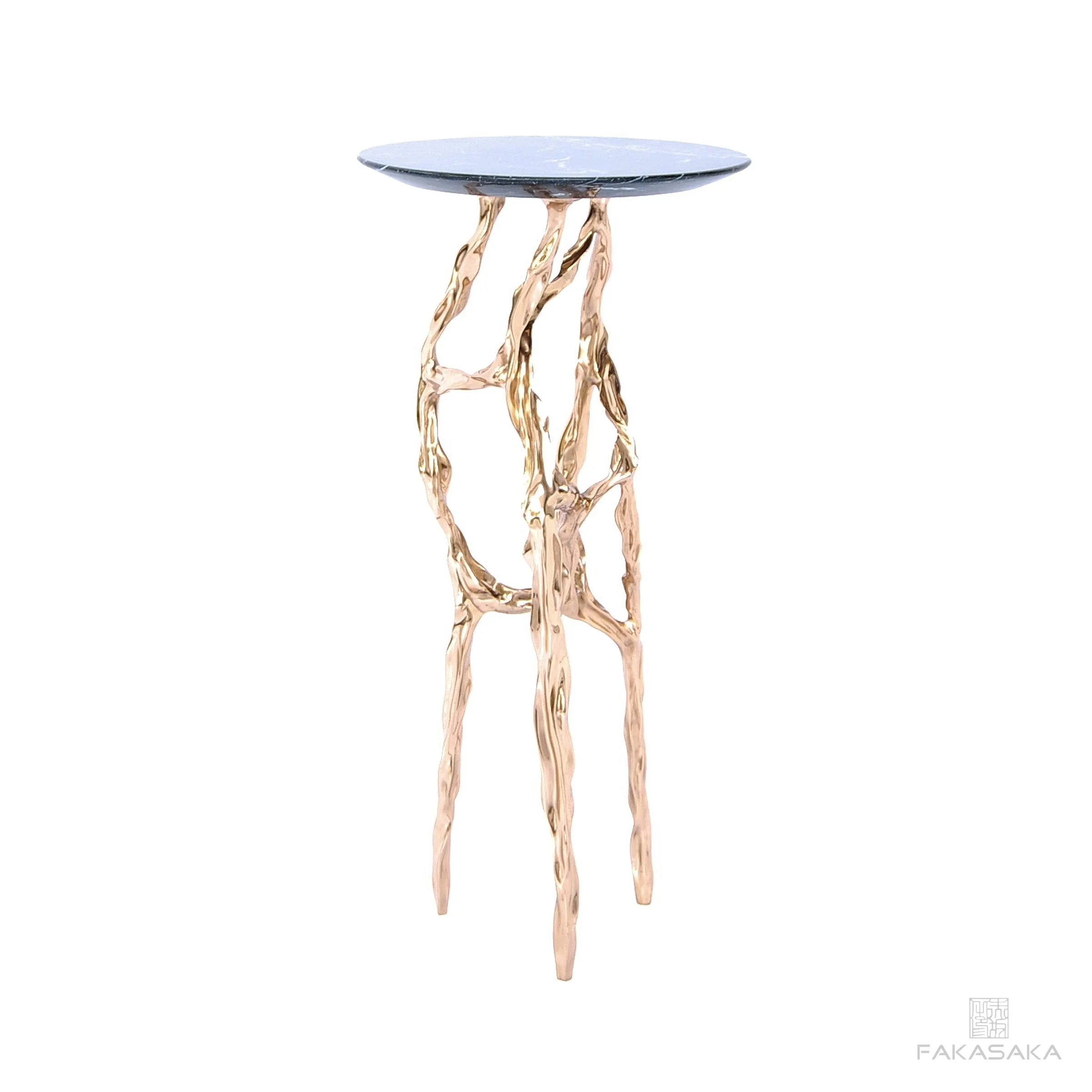 ALEXIA DRINK TABLE<br><br>NERO MARQUINA MARBLE<br>POLISHED BRONZE