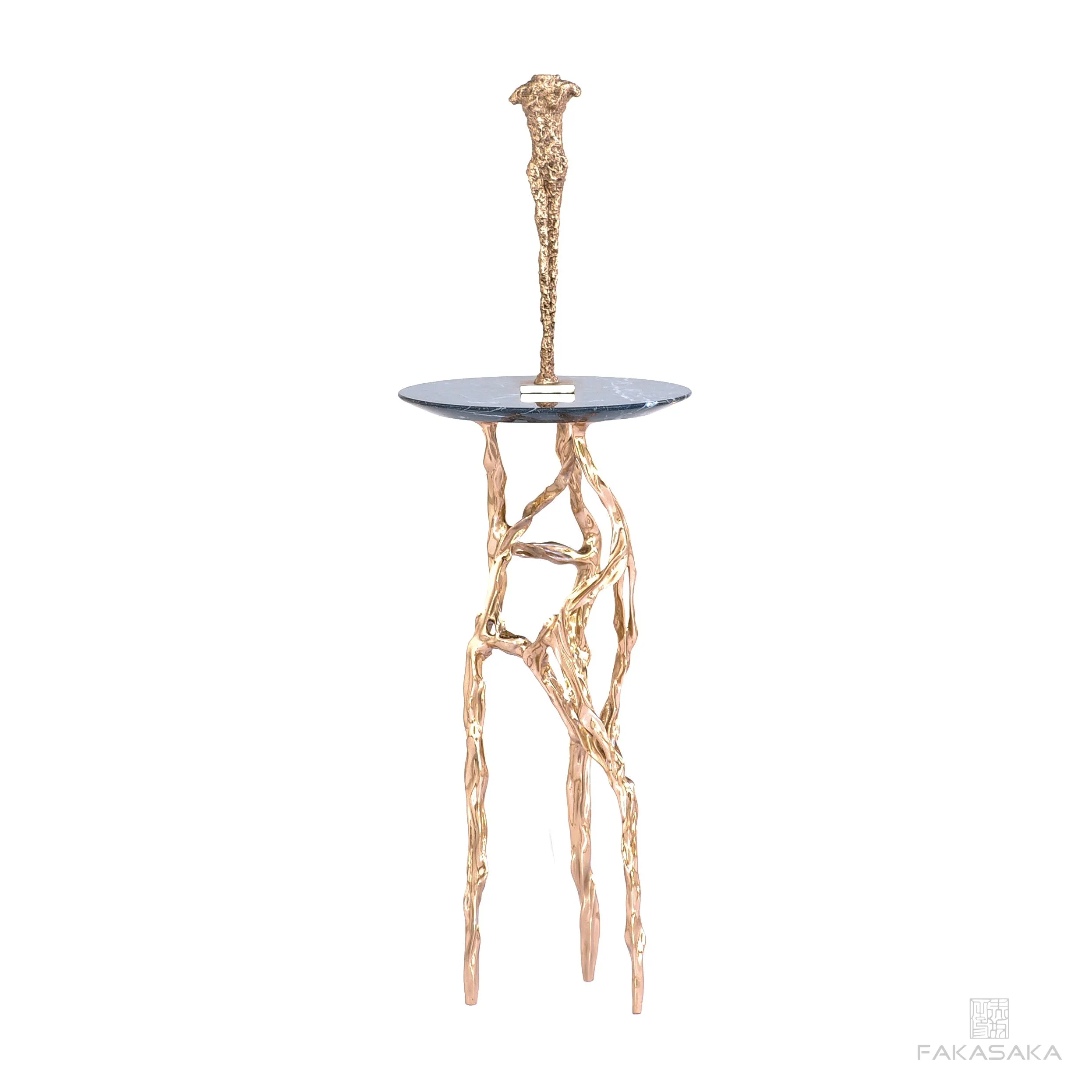 ALEXIA DRINK TABLE<br><br>NERO MARQUINA MARBLE<br>POLISHED BRONZE