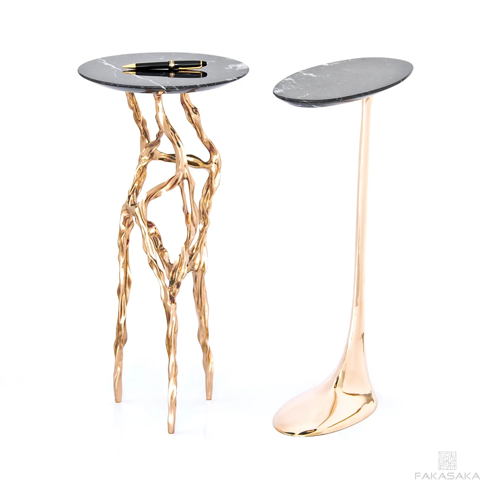 ALEXIA DRINK TABLE<br><br>NERO MARQUINA MARBLE<br>POLISHED BRONZE