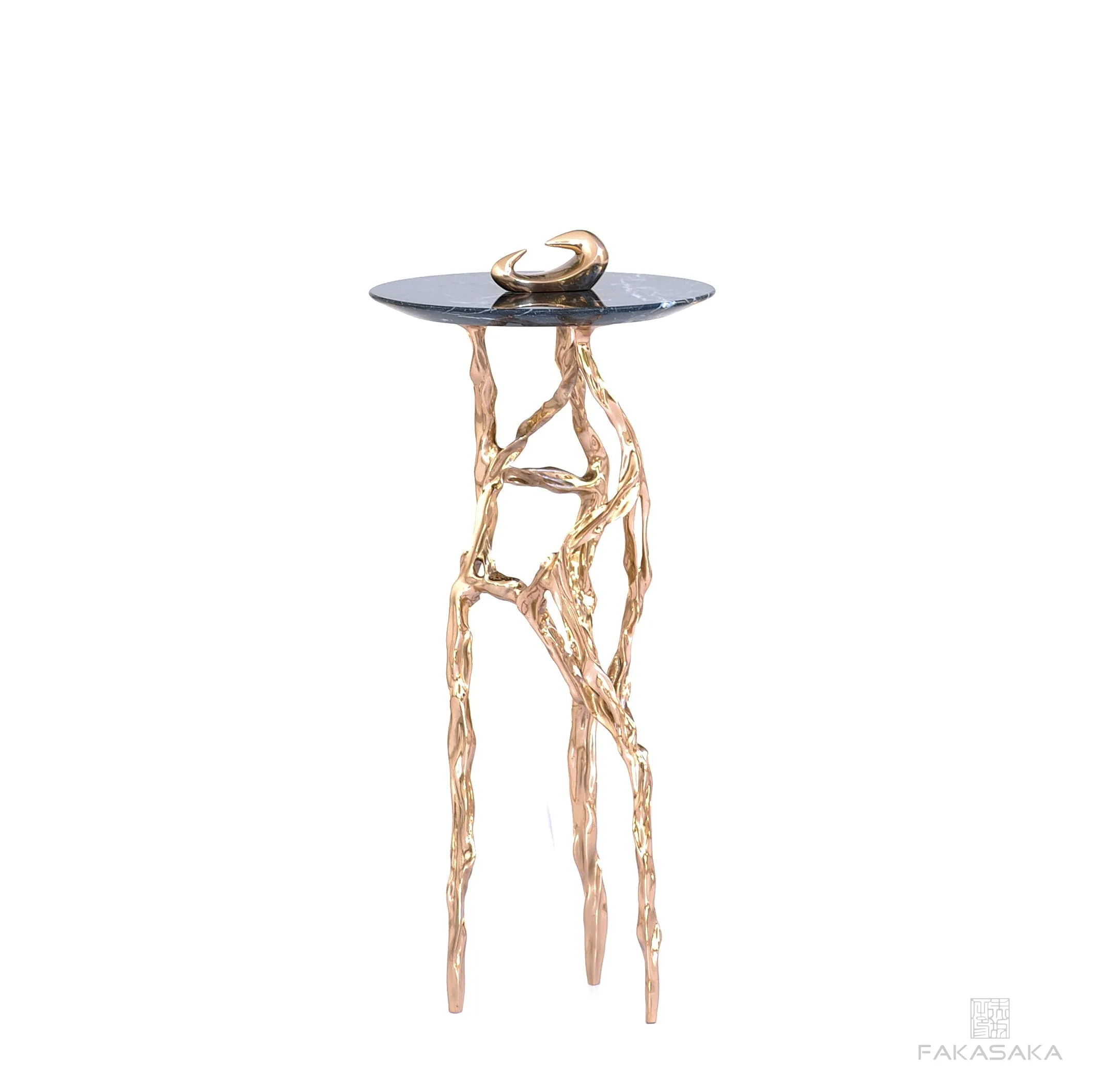 ALEXIA DRINK TABLE<br><br>NERO MARQUINA MARBLE<br>POLISHED BRONZE