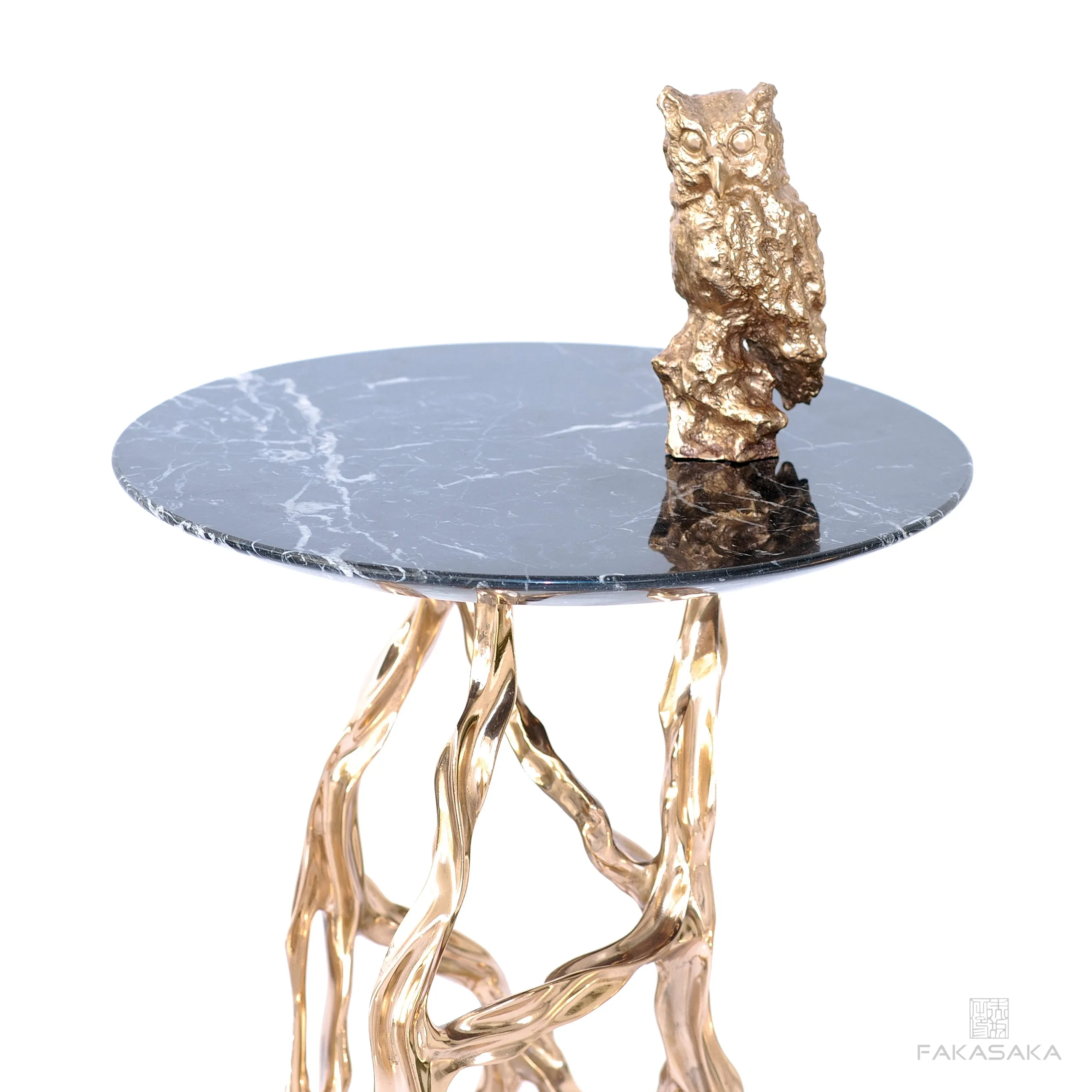 ALEXIA DRINK TABLE<br><br>NERO MARQUINA MARBLE<br>POLISHED BRONZE