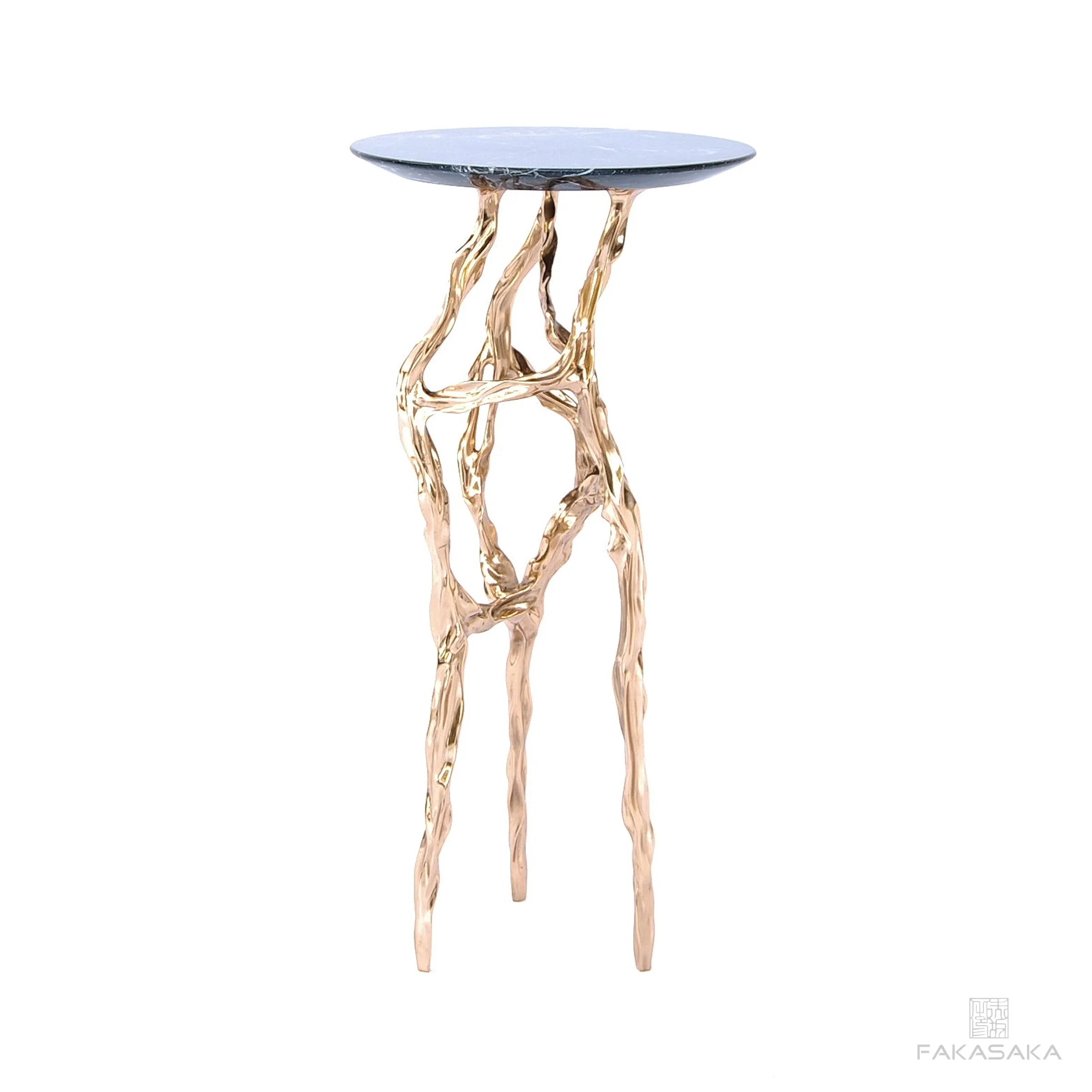 ALEXIA DRINK TABLE<br><br>NERO MARQUINA MARBLE<br>POLISHED BRONZE