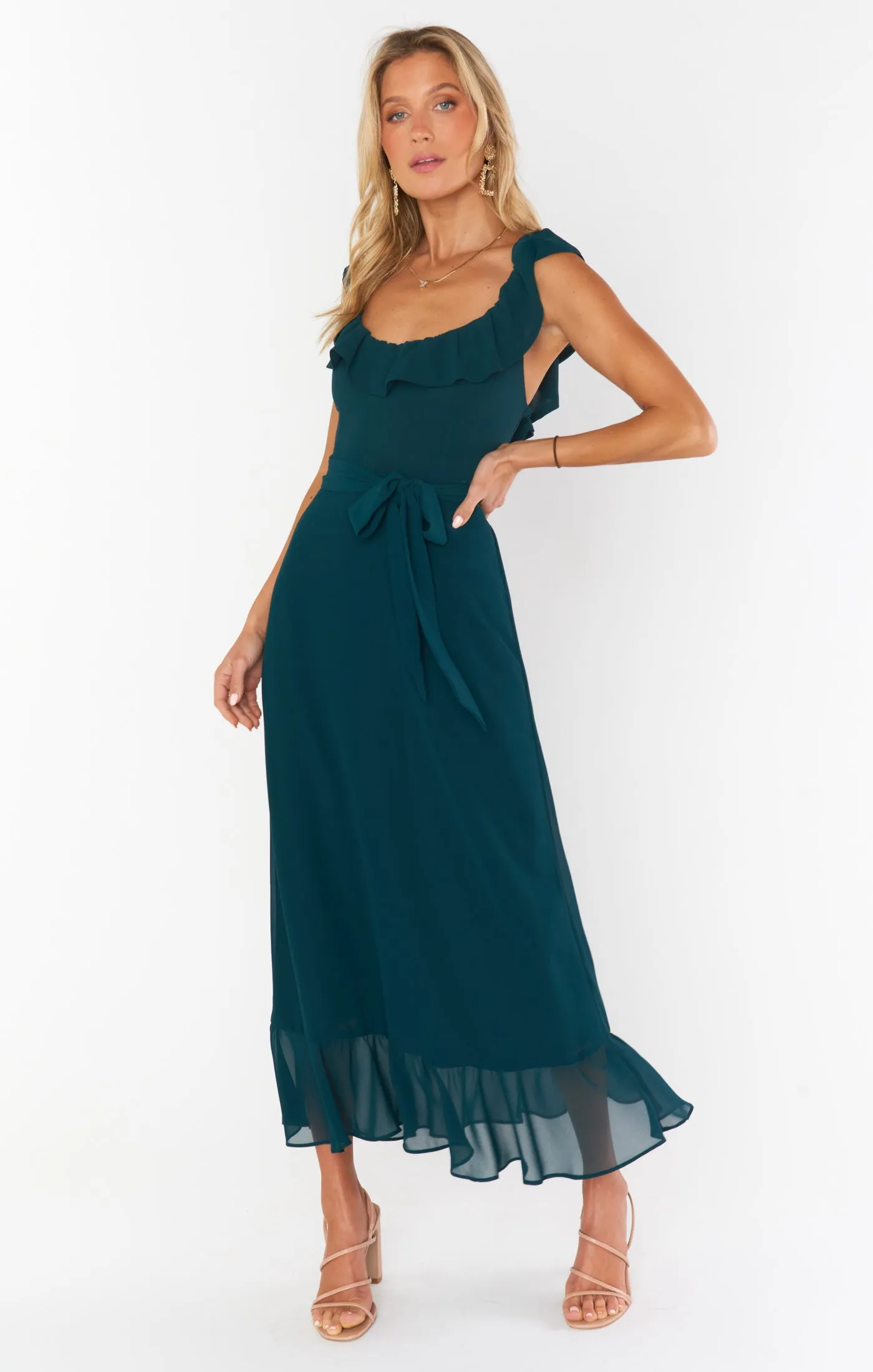 Alexis Midi Dress ~ Emerald Chiffon