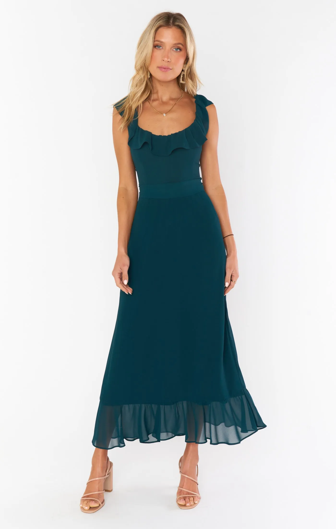 Alexis Midi Dress ~ Emerald Chiffon