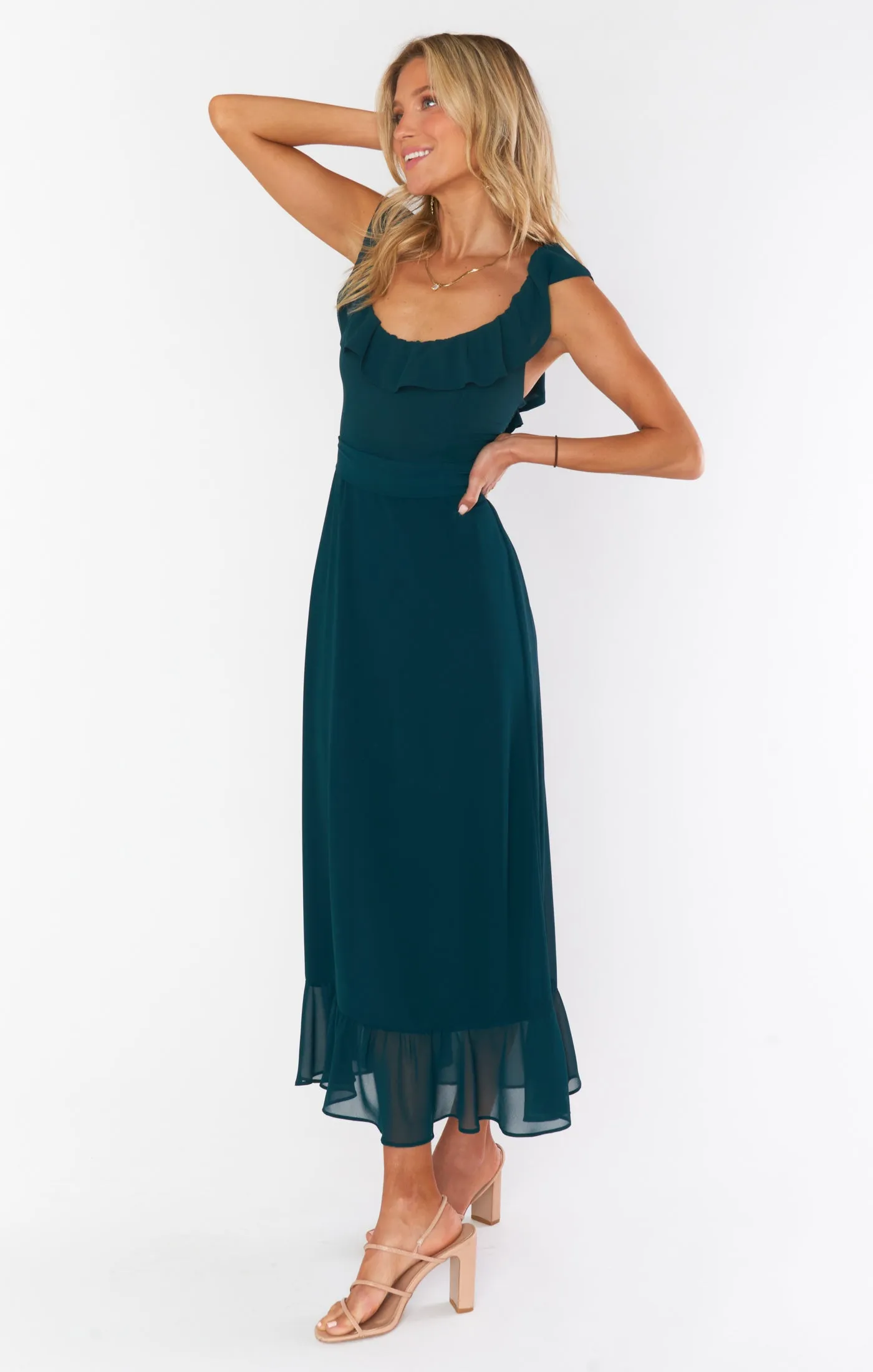 Alexis Midi Dress ~ Emerald Chiffon