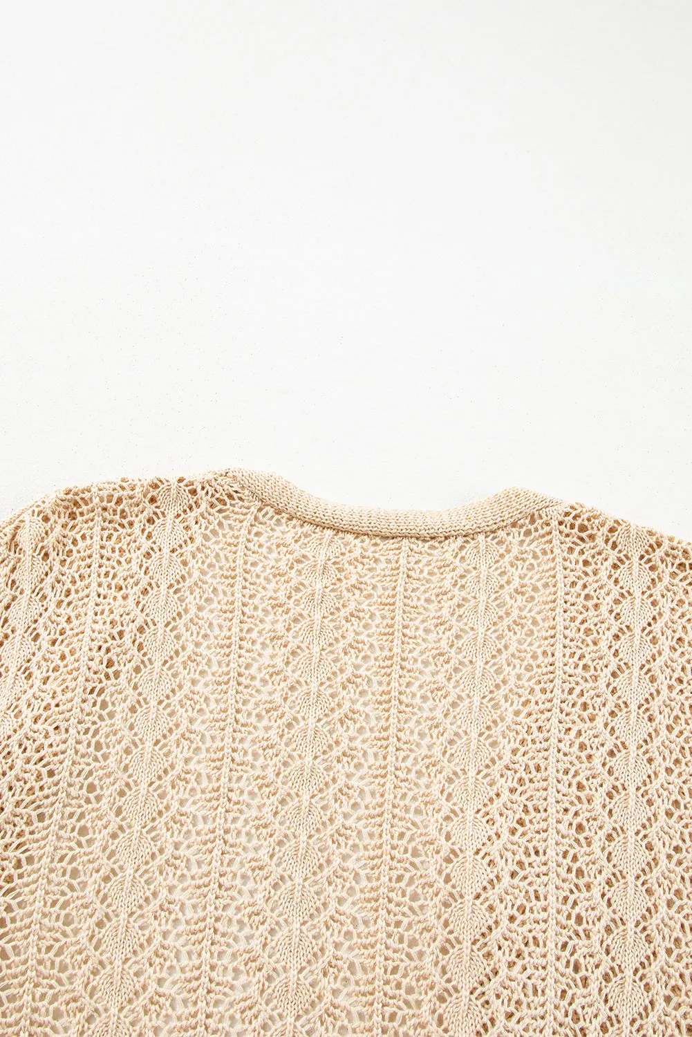 Apricot Hollow Out Knit Drop Shoulder Open Front Cardigan