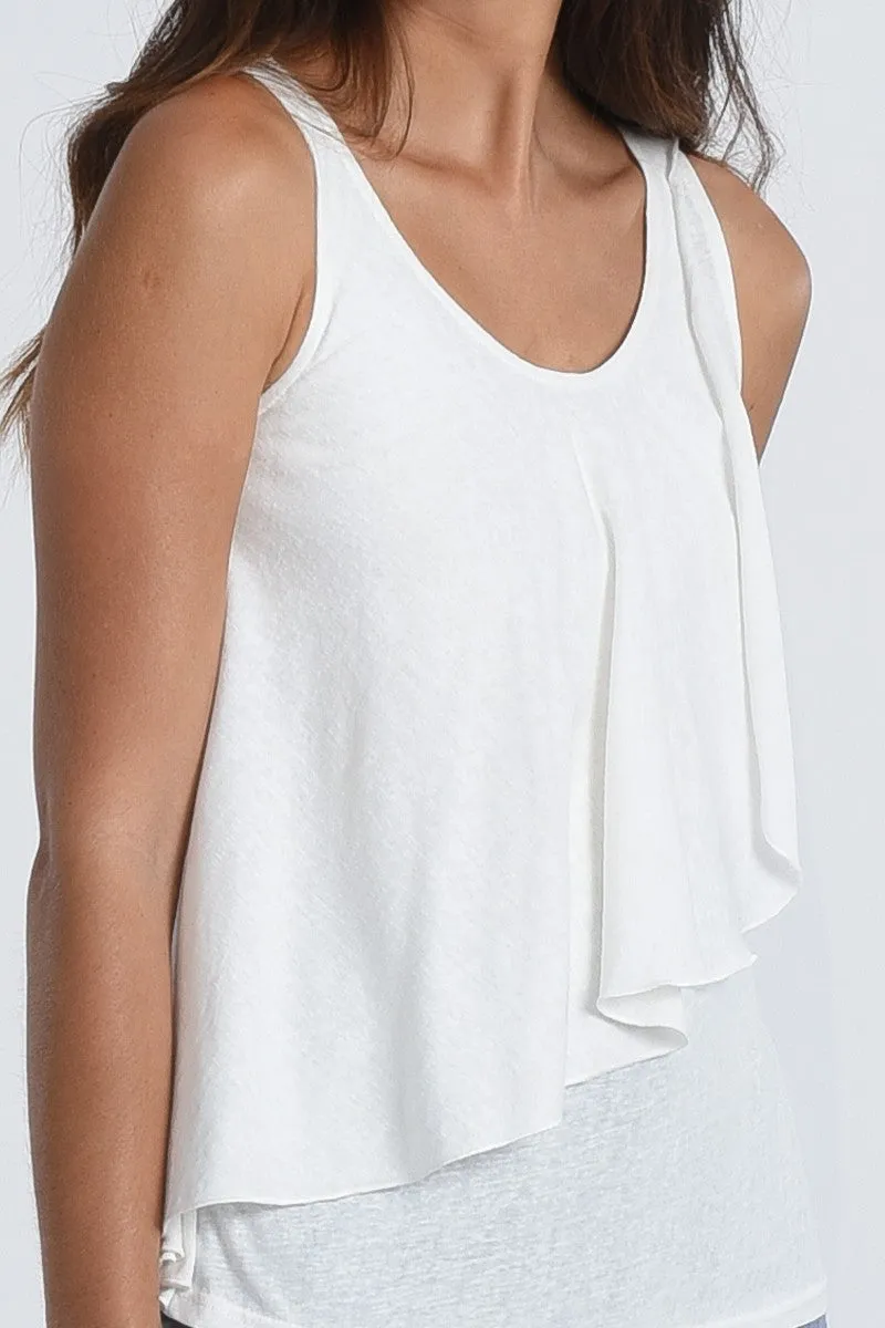 Asymmetric Overlay Tank Top - White