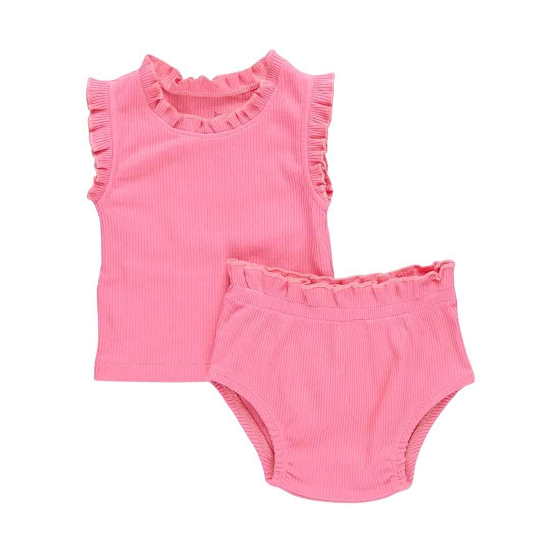 Baby Girls Organic Ruffle Rib 2-Piece Set - Confetti Pink