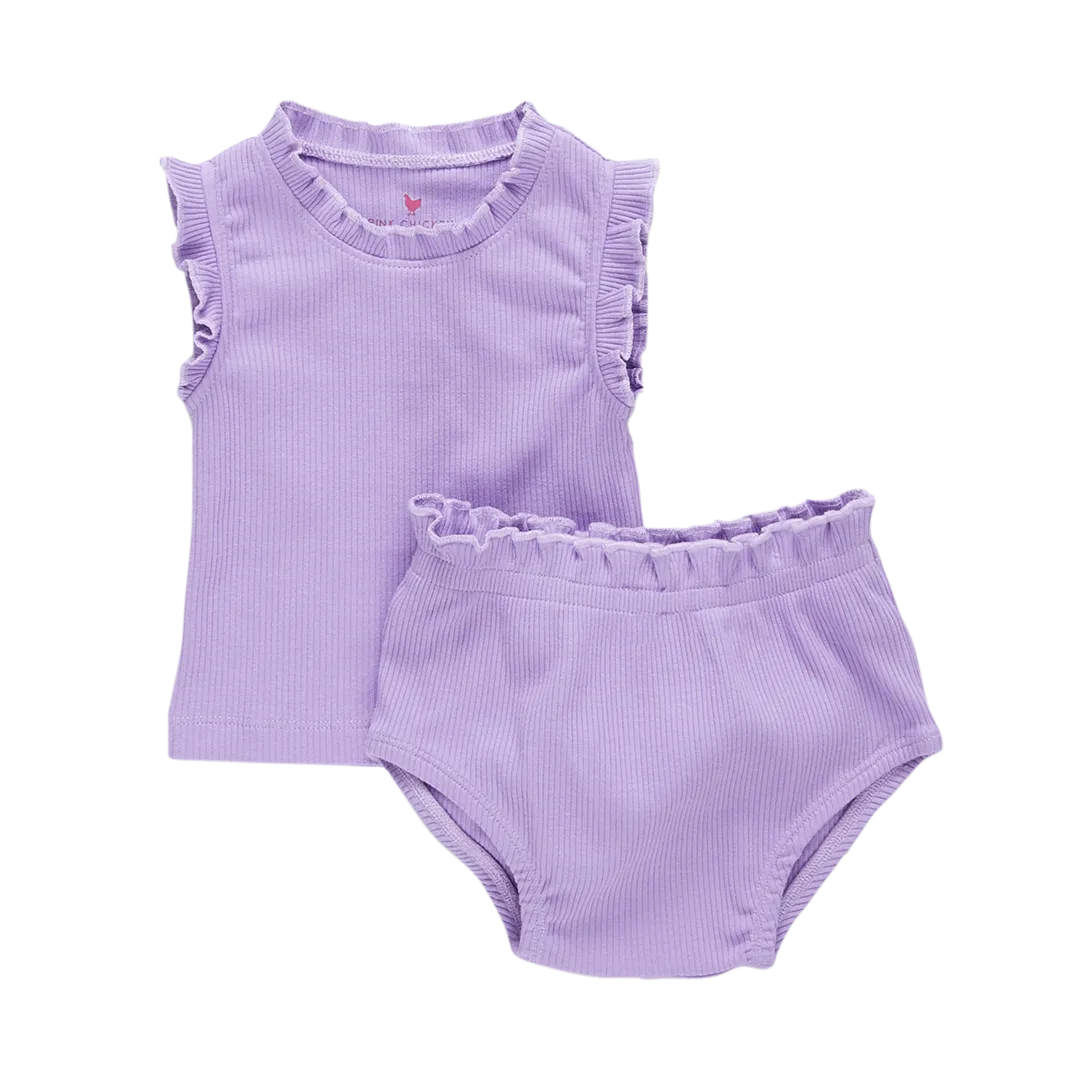 Baby Girls Organic Ruffle Rib 2-Piece Set - Viola Purple