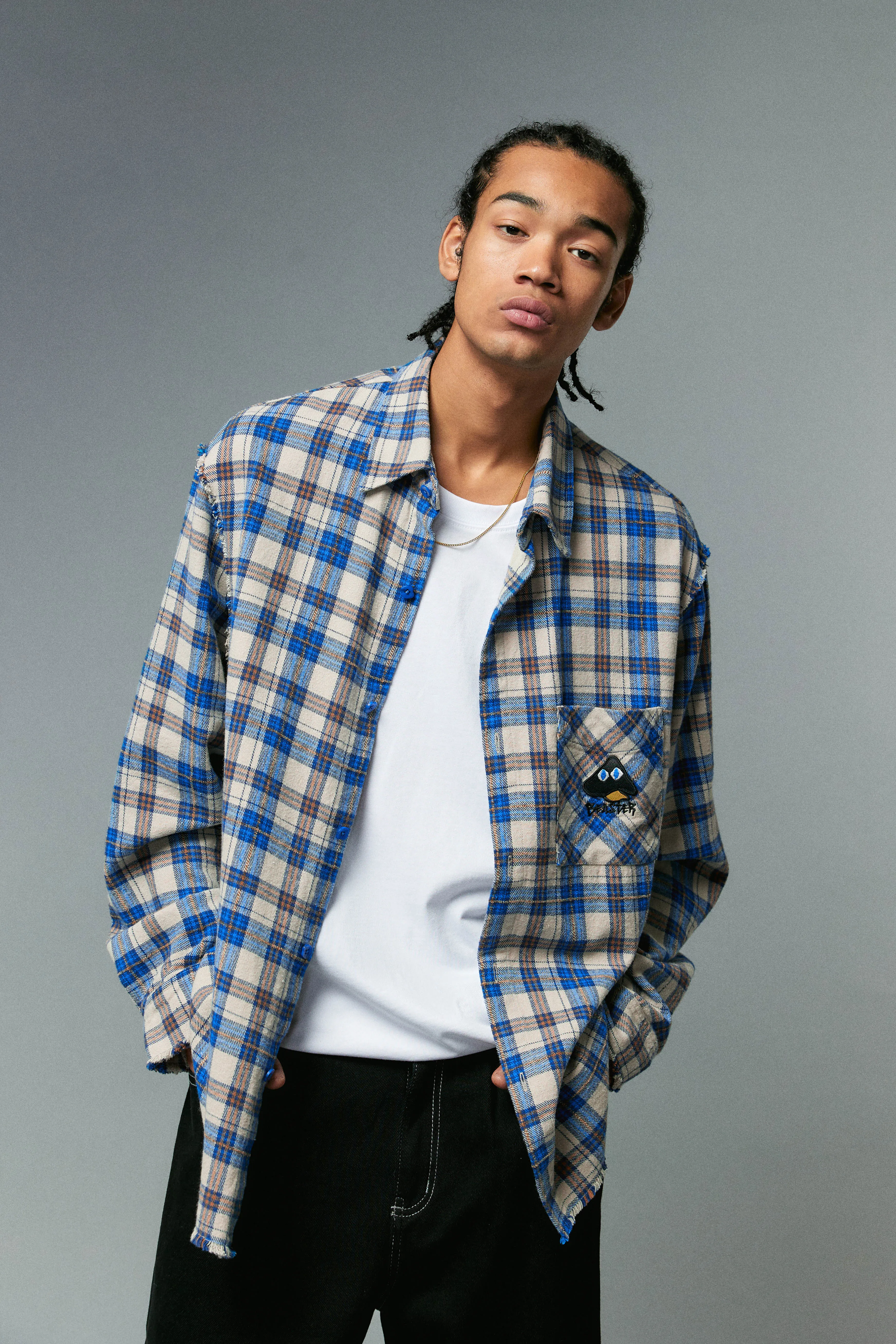 BEASTER Old Mushroom Retro Trend Blue and Yellow Plaid Shirt Jacket