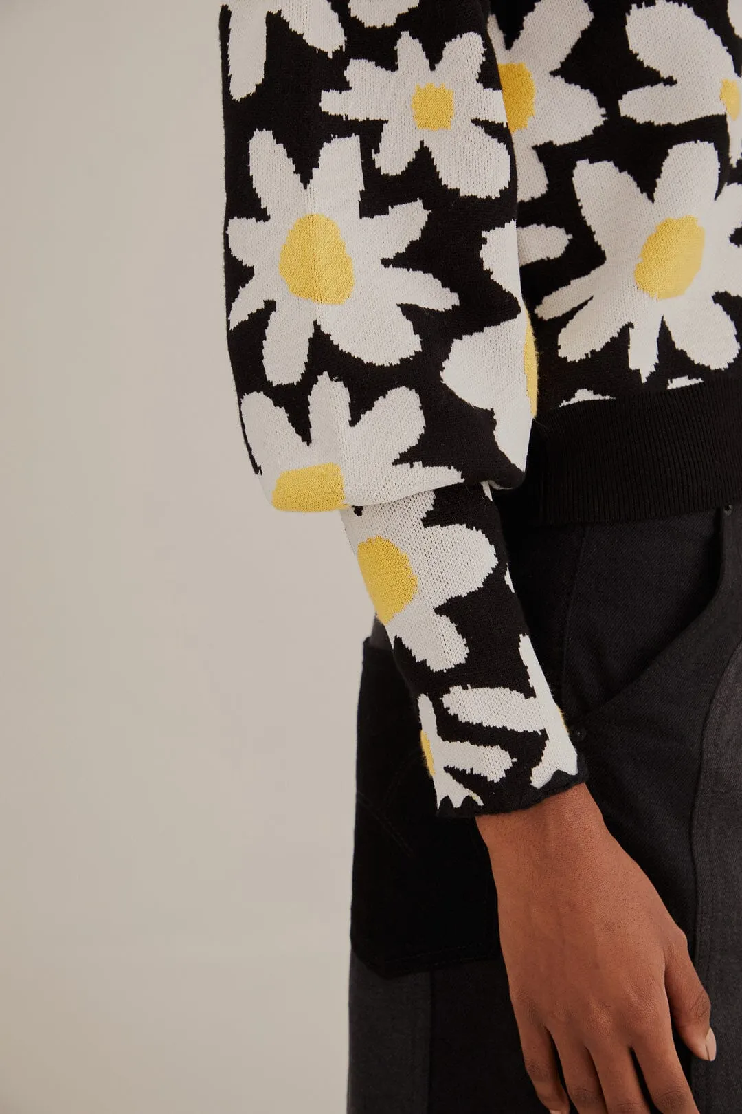 Black Flowers Knit Cardigan