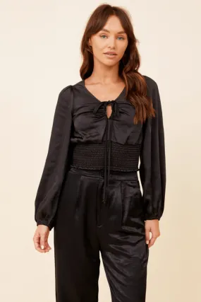 Black Heavy Satin Criss Cross Blouse