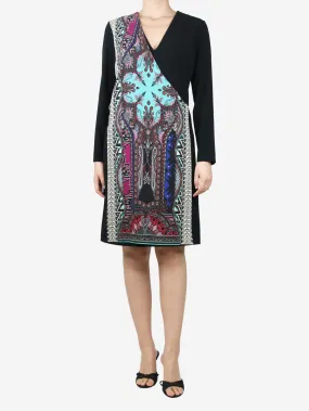 Black paisley printed overlay midi dress - size UK 12