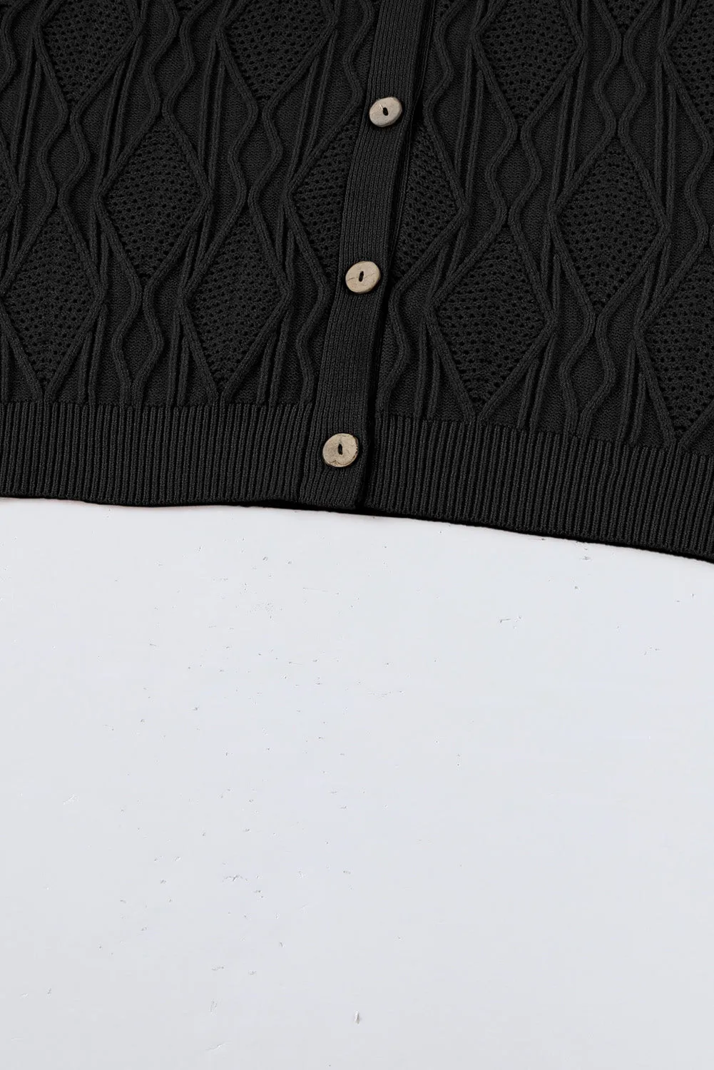 Black Plus Size Knitted Hollow out Button up Cardigan