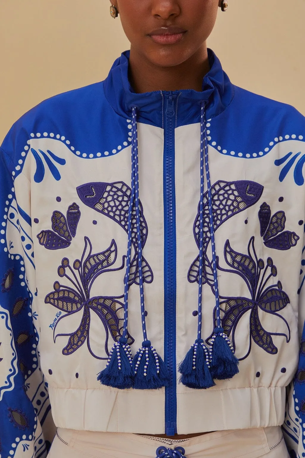 Blue Artisanal Embroidered Windbreaker