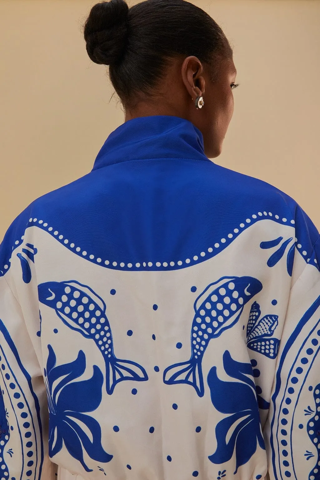 Blue Artisanal Embroidered Windbreaker