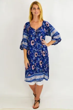 Blue Rita Crinkle Tie Long Tunic Dress