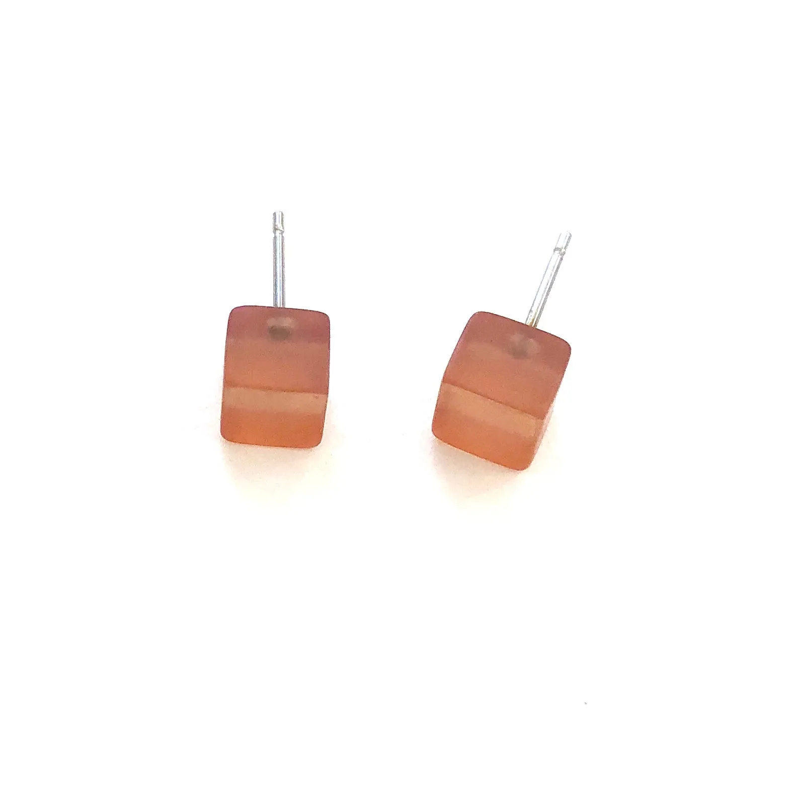 Burnt Orange Frosted Mini Cube Stud Earrings