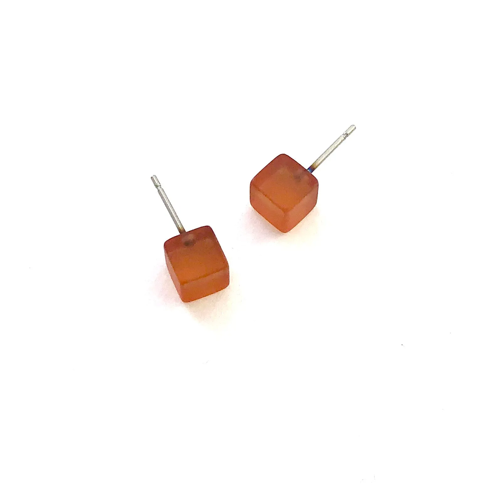 Burnt Orange Frosted Mini Cube Stud Earrings