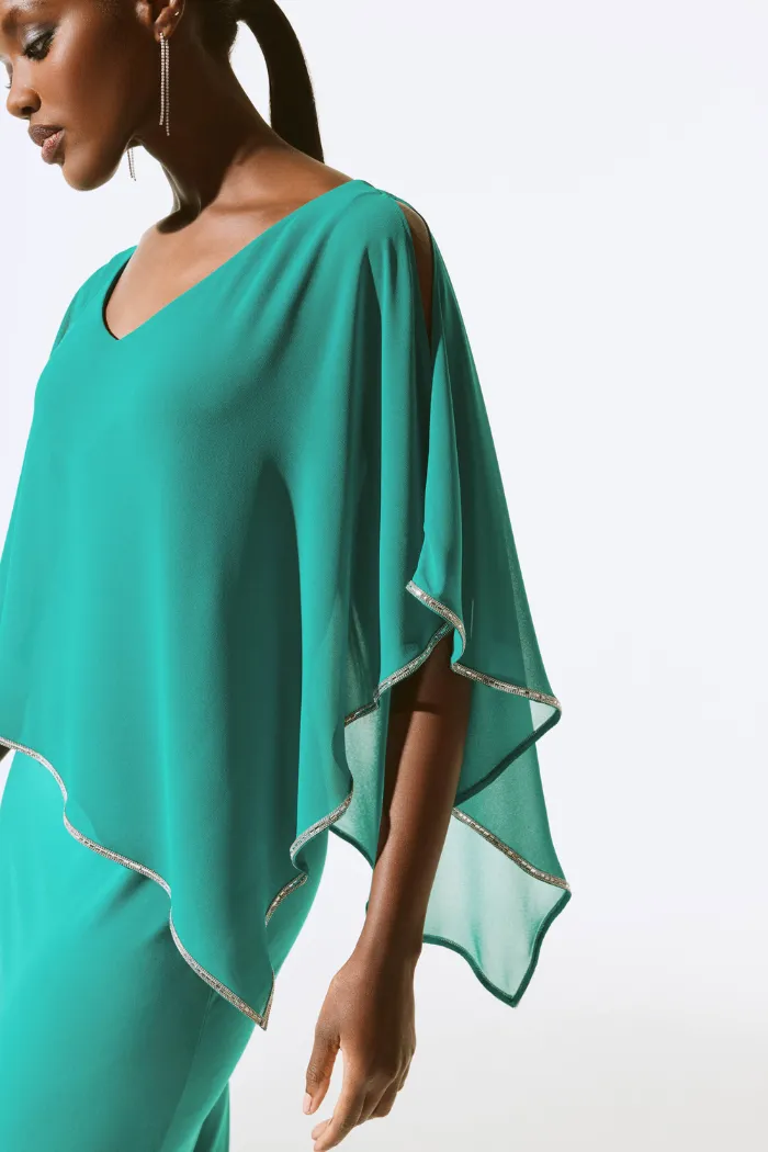 Chiffon and Silky Knit Poncho Dress