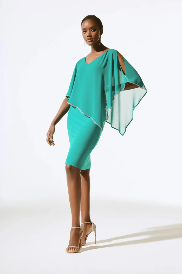 Chiffon and Silky Knit Poncho Dress