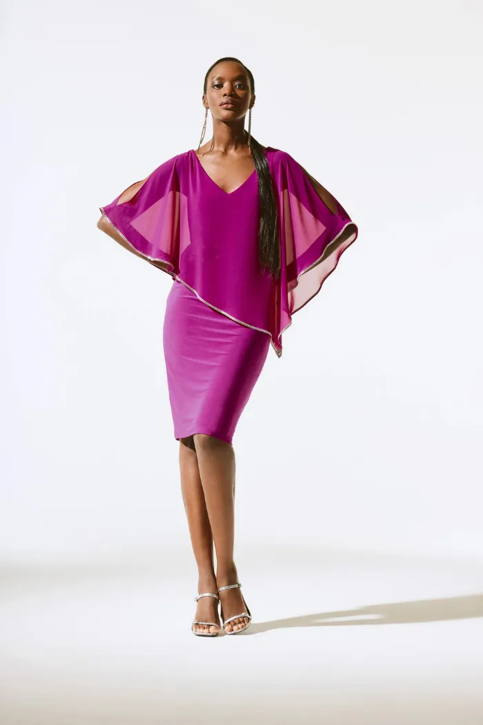 Chiffon and Silky Knit Poncho Dress