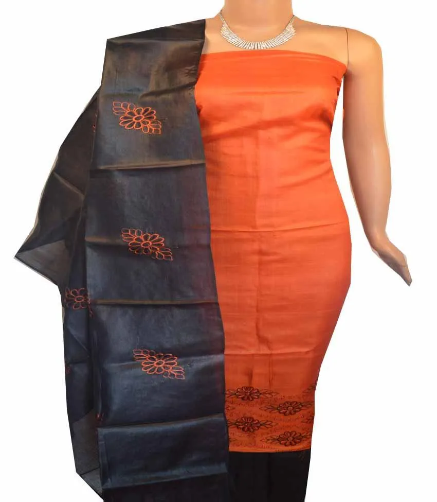 Churidar Material: Top in Tussar Silk, Dupatta in Tussar Silk and Bottom in Cotton Silk (Un-stitched) -180100302