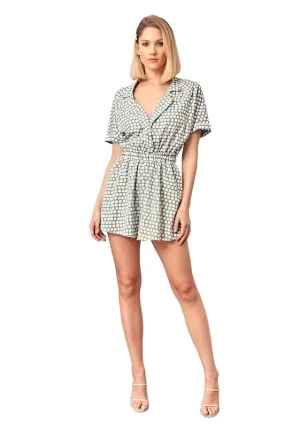 Collared Overlap Polka Dot Romper