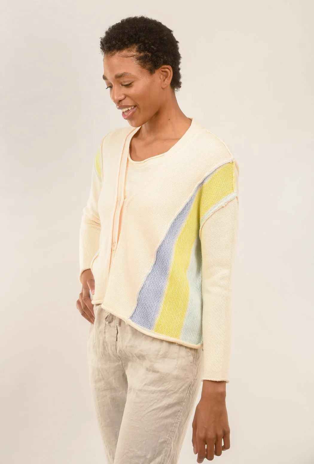 Color-Block Boxy Cardigan, Cream