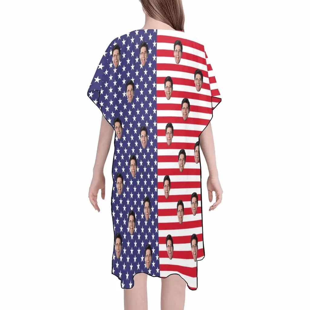 Cover Up Custom Face American National Flag Personalized Women's Kimono Chiffon Cover Up Gift