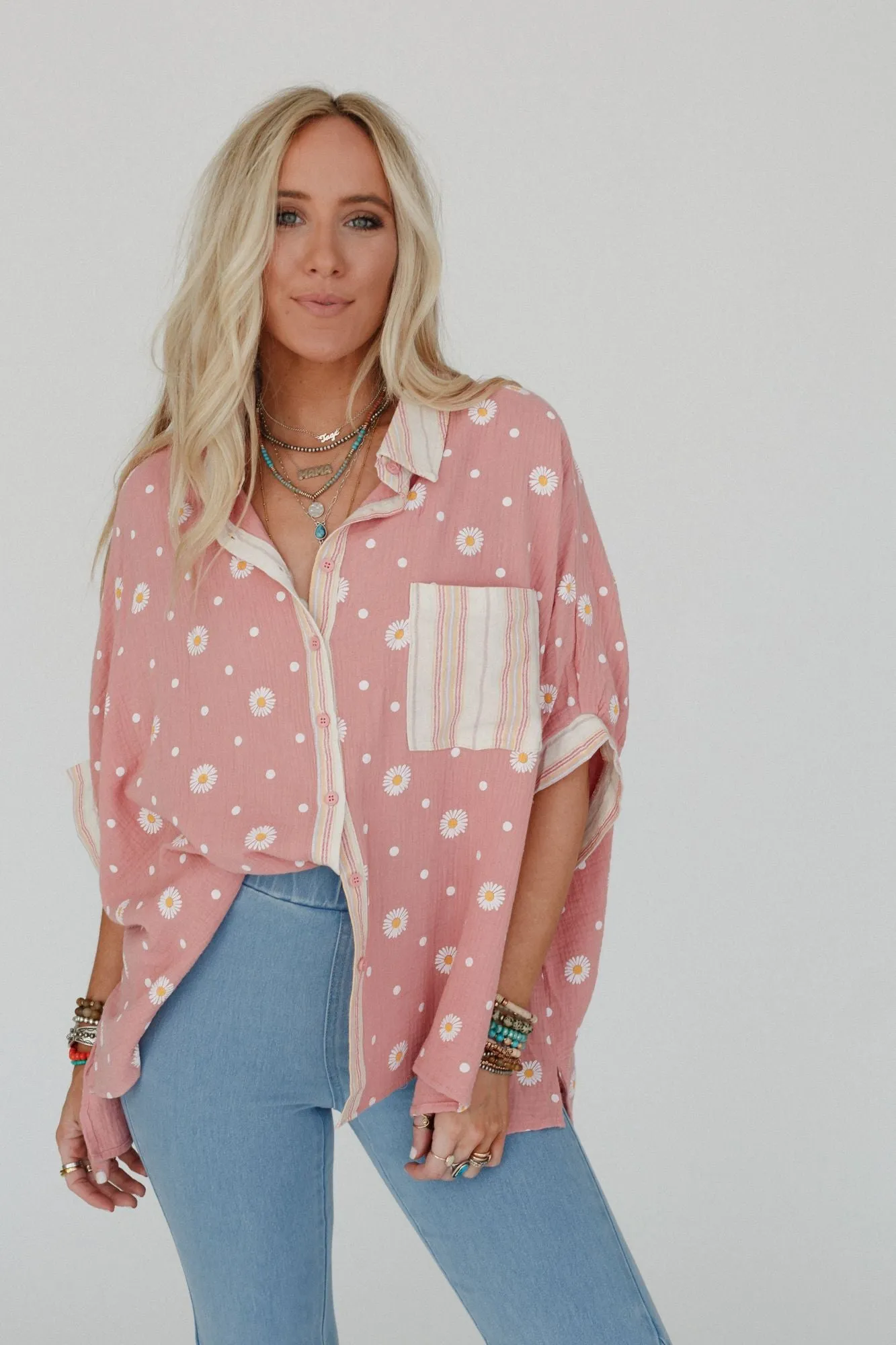 Daisy Dream Button Down Top - Mauve