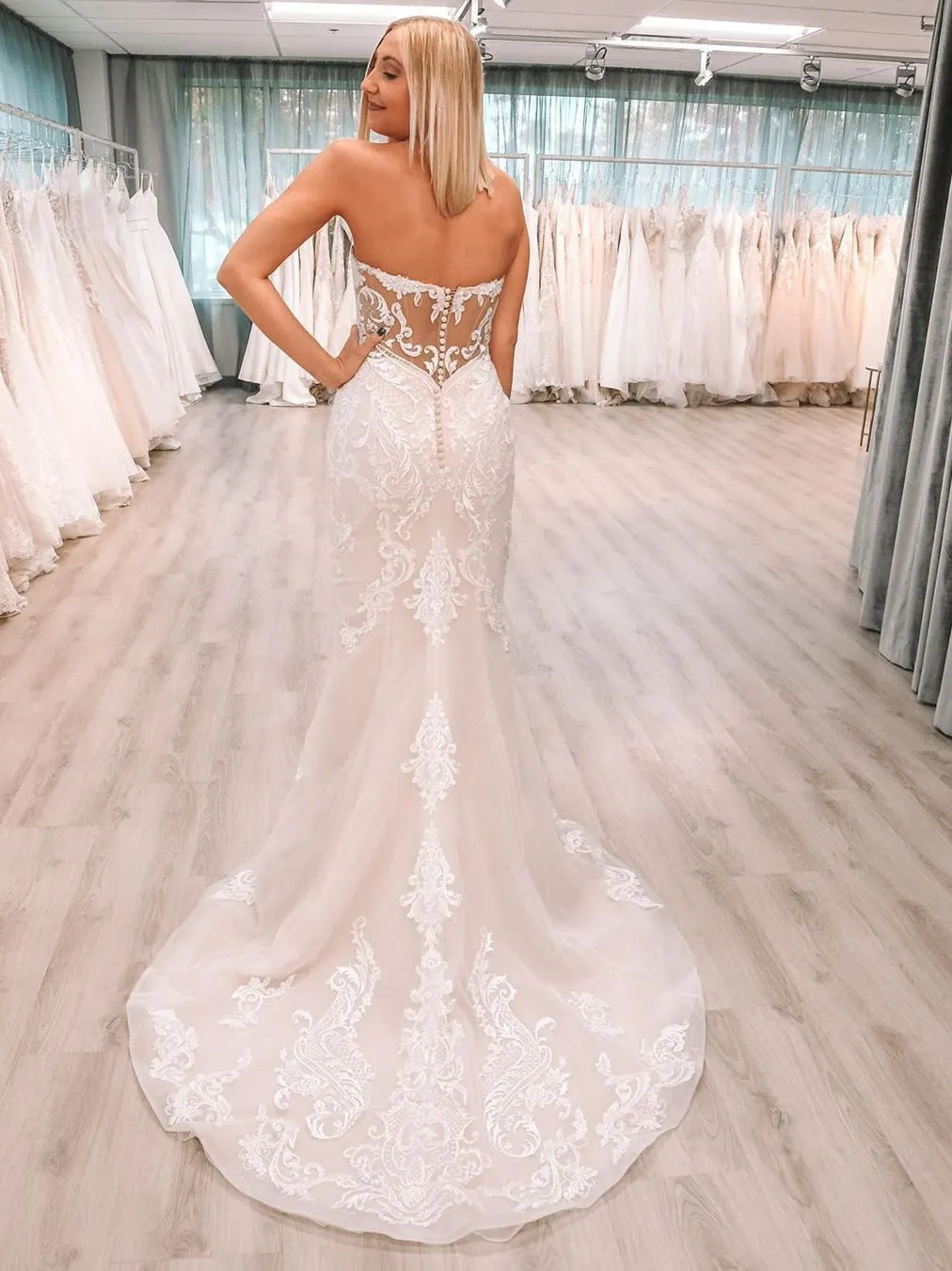 Delicate Appliques Off-The-Shoulder with Sweep Train Wedding Dresses WD479