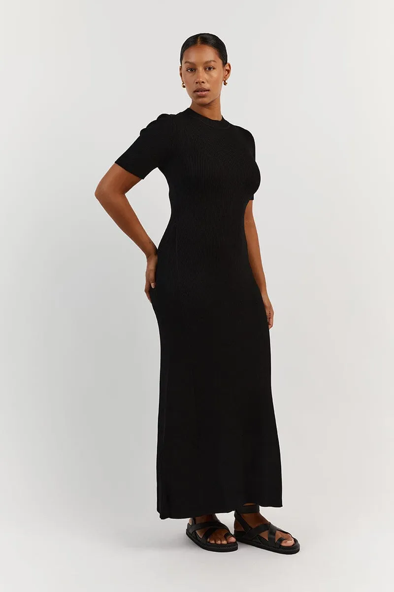 DONNA BLACK SLEEVED MIDI DRESS