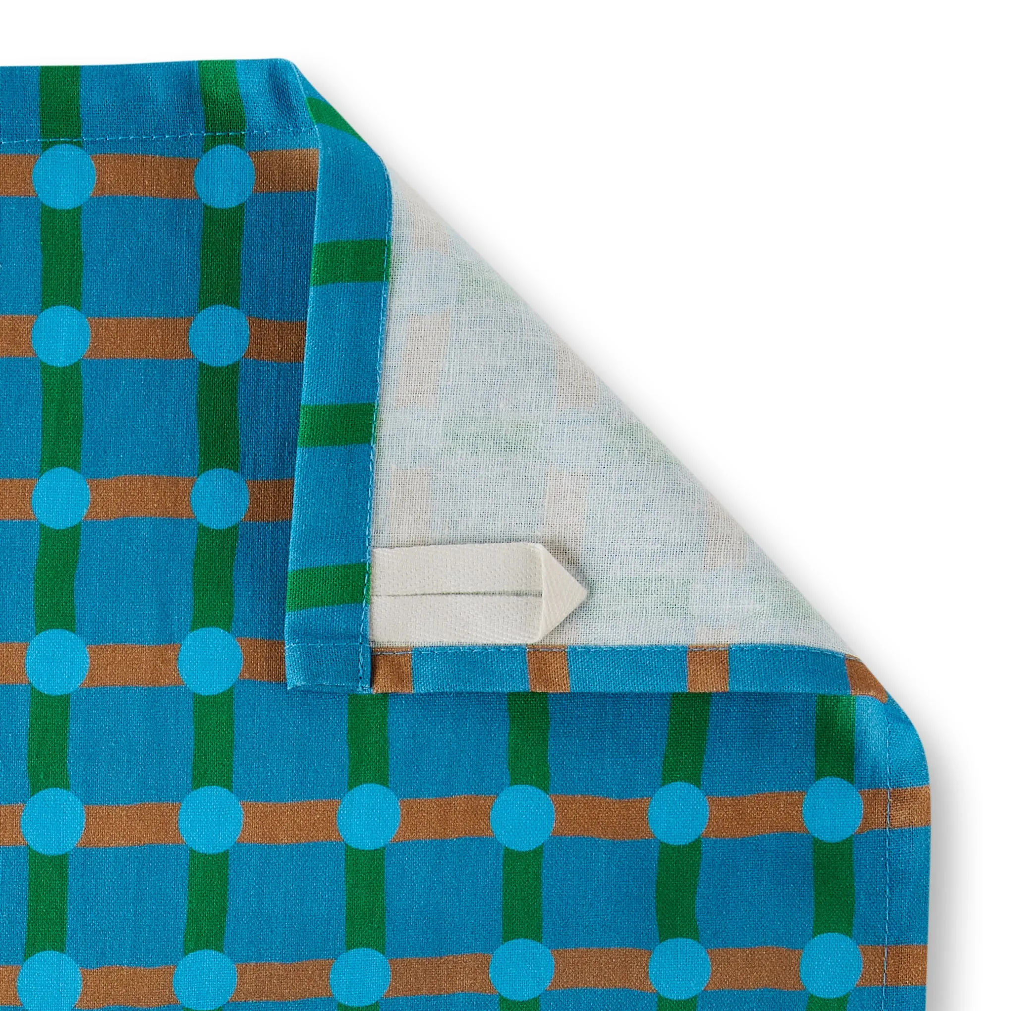 Dot Check Linen & Cotton Tea Towel - Blue/ Green