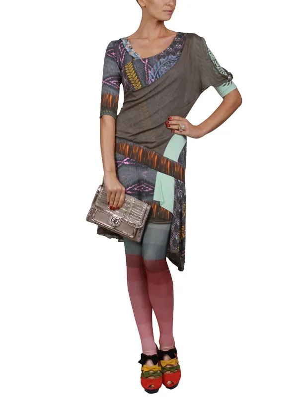 Ethnic Print dress with an Asymmetrical Hemline