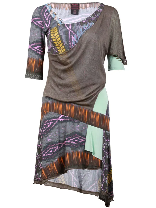 Ethnic Print dress with an Asymmetrical Hemline