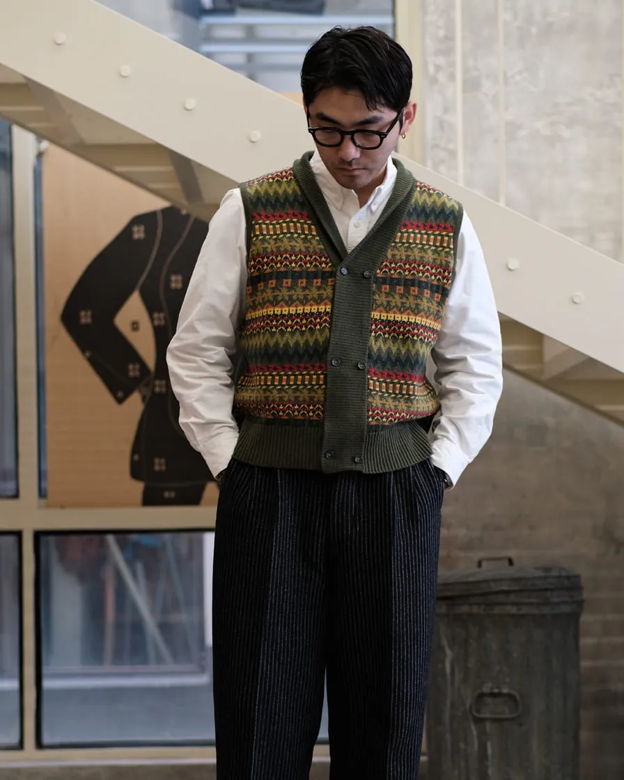 Fair Isle Sleeveless Shawl Collar Cardigan