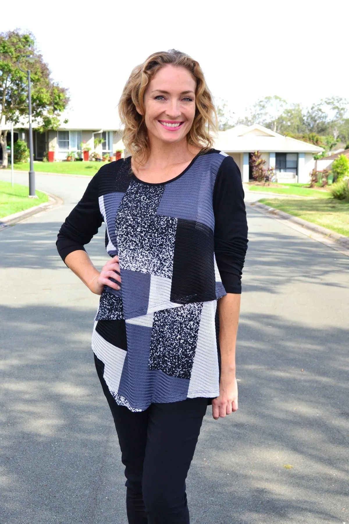 Grey Cross Over Layered Swing Tunic Top