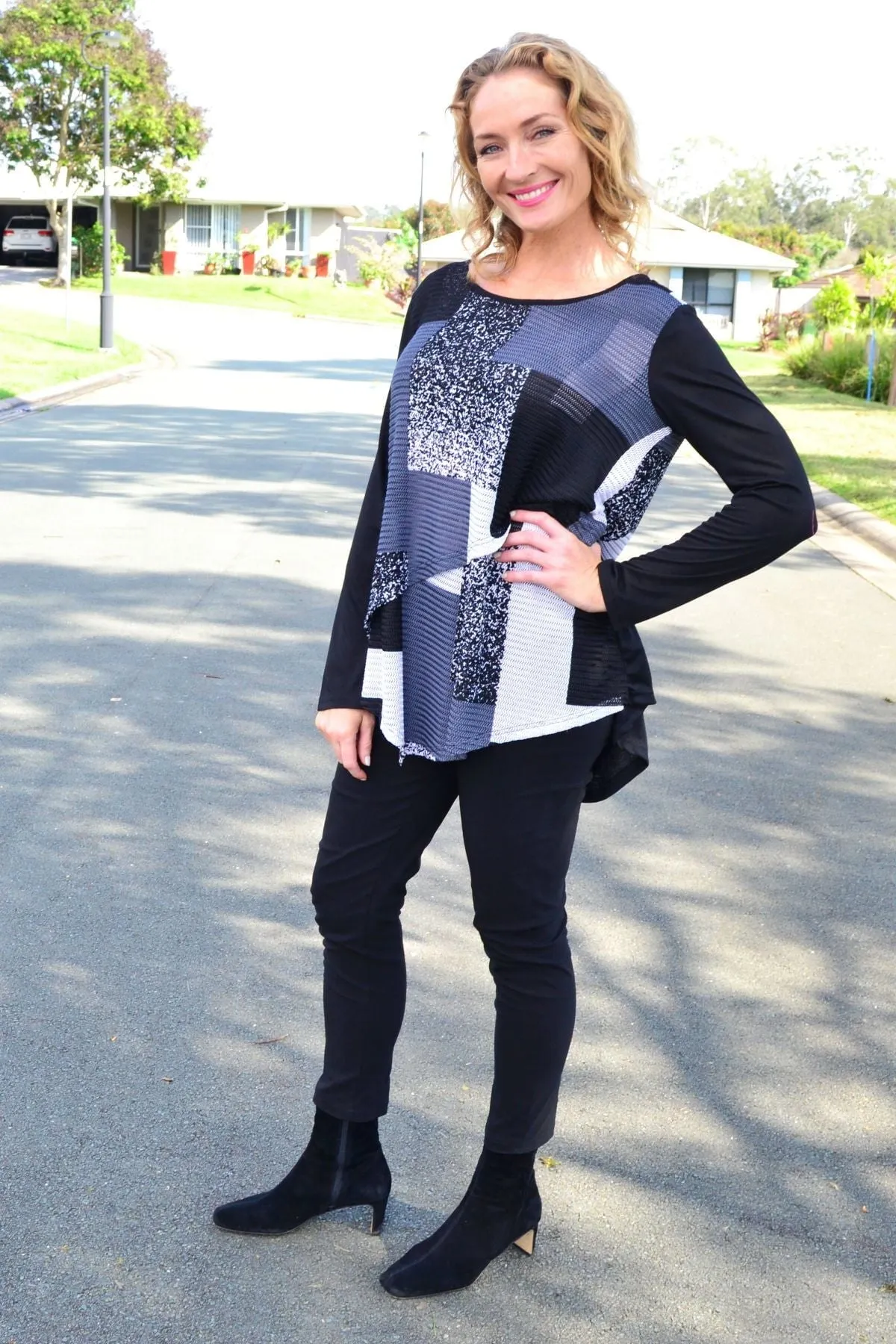 Grey Cross Over Layered Swing Tunic Top